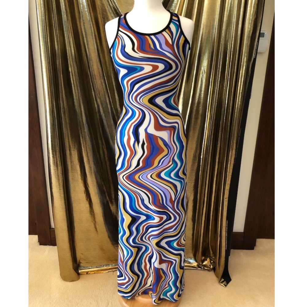 Go Couture Swirl Patterned  Maxi Jersey Dress Sz M